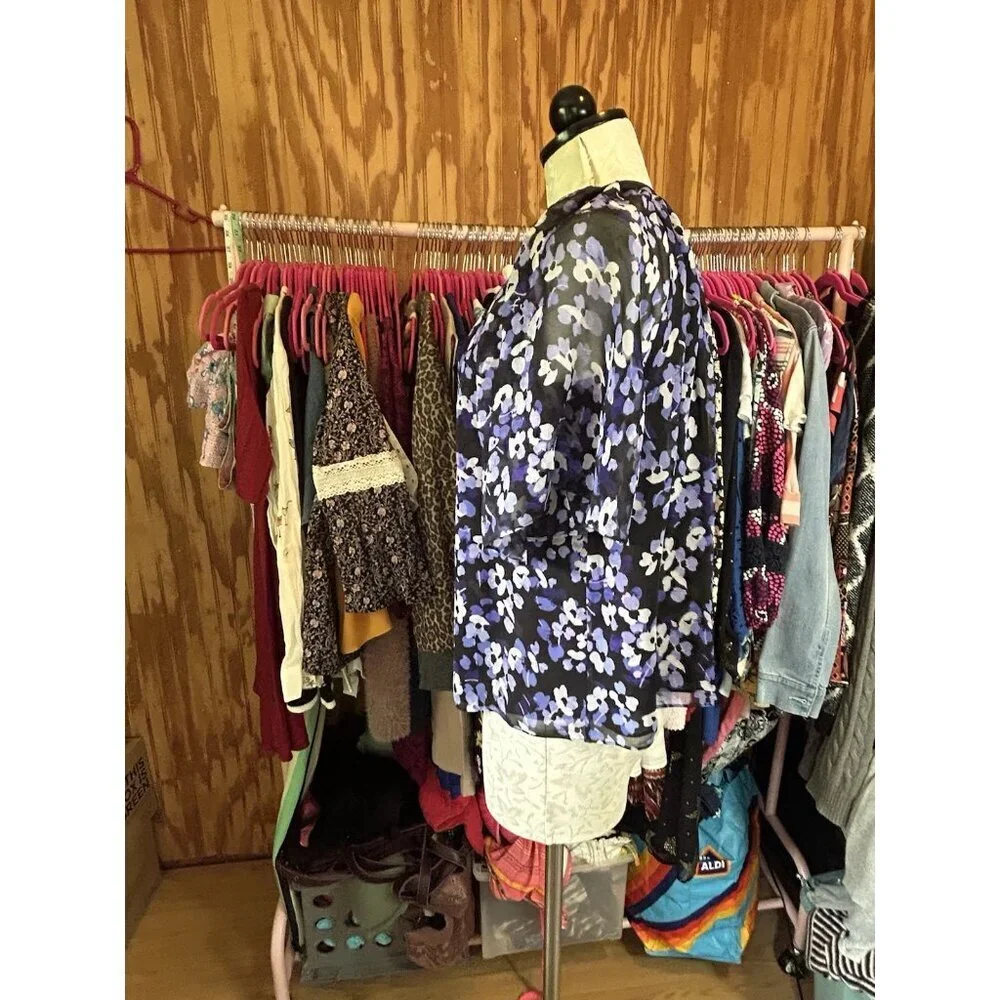 kate Spade New York Hydrangea Silk Chiffon Floral Swing Top S Purple‎ & Black